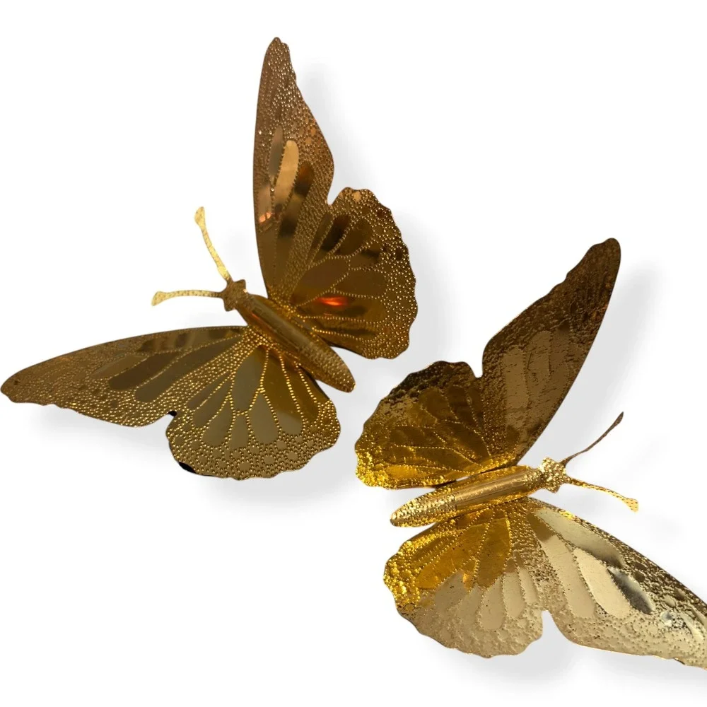 Vintage Gold Metal Butterfly Wall Decor Set of 3 Embossed Textured MCM Style
